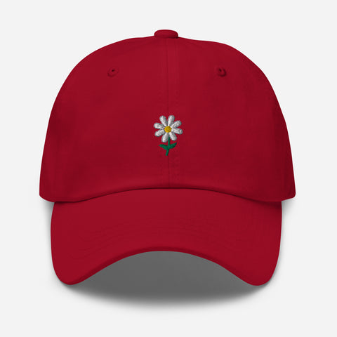 Daisy-Embroidered-Dad-Hat-Cranberry-Front-View
