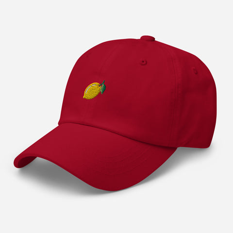 Lemon-Embroidered-Dad-Hat-Cranberry-Left-Front-View