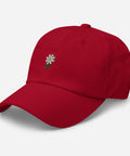 Daisy-Embroidered-Dad-Hat-Cranberry-Left-Front-View