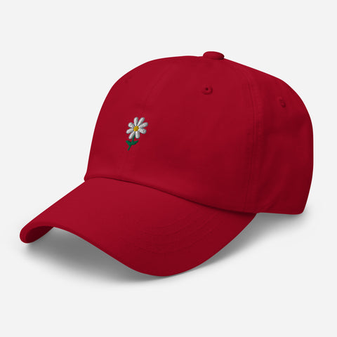 Daisy-Embroidered-Dad-Hat-Cranberry-Left-Front-View