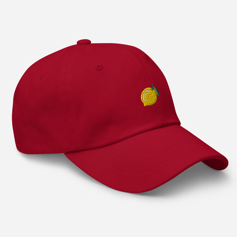 Lemon-Embroidered-Dad-Hat-Cranberry-Right-Front-View