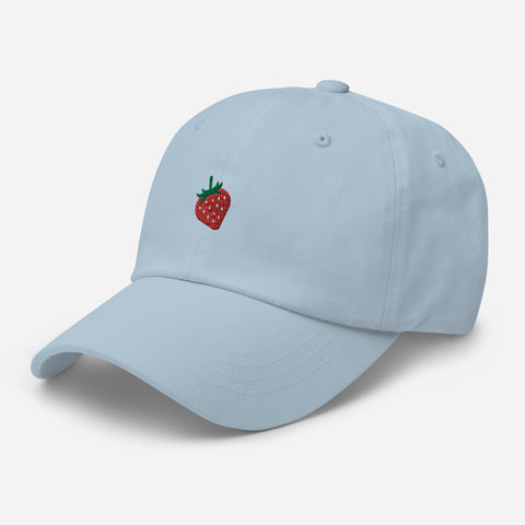 Strawberry-Embroidered-Dad-Hat-Light-Blue-Left-Front-View