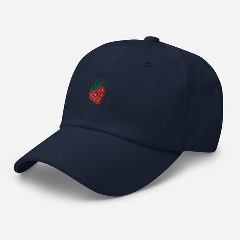 Strawberry-Embroidered-Dad-Hat-Navy-Left-Front-View