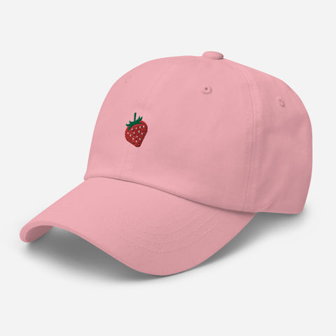 Strawberry-Embroidered-Dad-Hat-Pink-Left-Front-View
