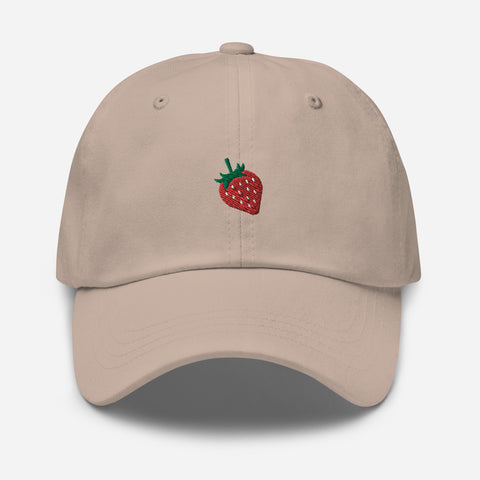 Strawberry-Embroidered-Dad-Hat-Stone-Front-View