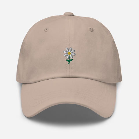 Daisy-Embroidered-Dad-Hat-Stone-Front-View