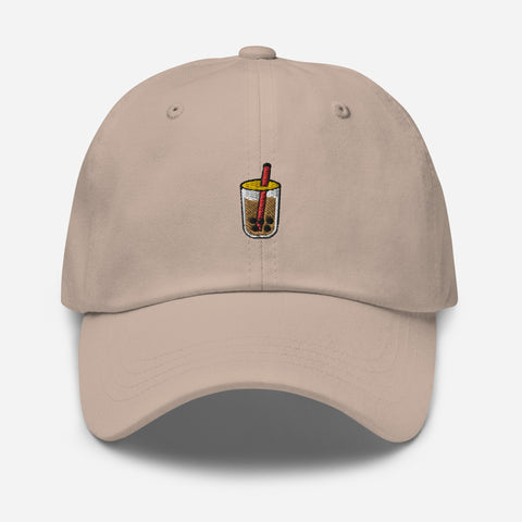 Bubble-Tea-Embroidered-Dad-Hat-Stone-Front-View