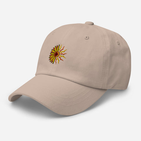 Sunflower-Embroidered-Dad-Hat-Stone-Left-Front-View
