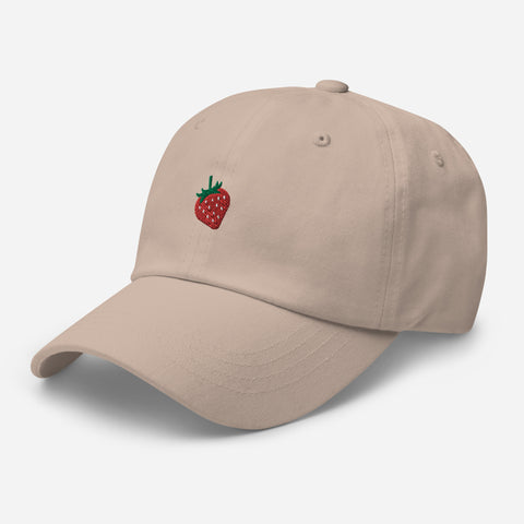Strawberry-Embroidered-Dad-Hat-Stone-Left-Front-View
