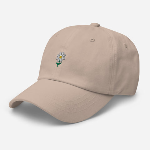 Daisy-Embroidered-Dad-Hat-Stone-Left-Front-View