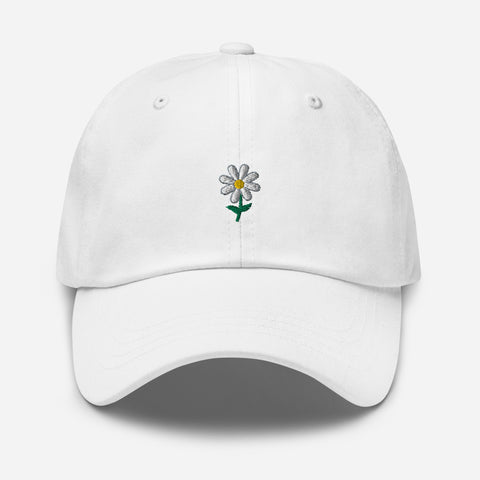 Daisy-Embroidered-Dad-Hat-White-Front-View