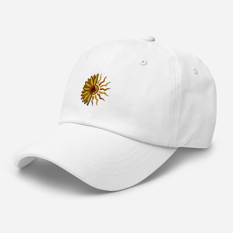 Sunflower-Embroidered-Dad-Hat-White-Left-Front-View