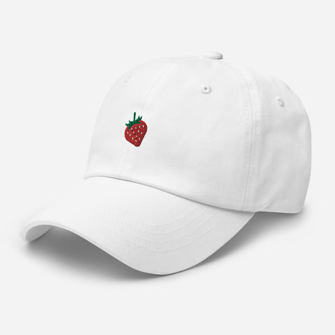 Strawberry-Embroidered-Dad-Hat-White-Left-Front-View