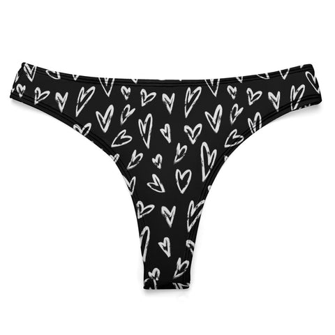 Crazy-Hearts-Women's-Thong-Black-Product-Front-View