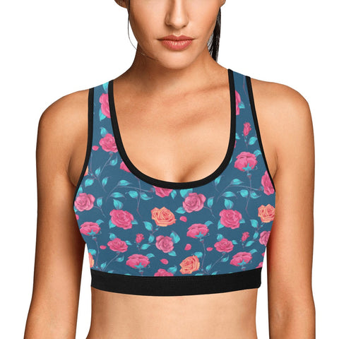 Painted-Roses-Womens-Bralette-Blue-Model-Front-View