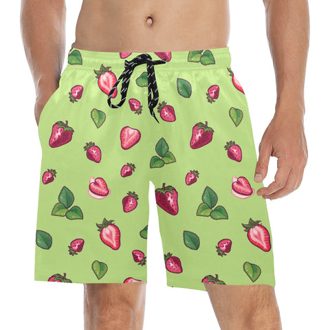 Strawberry-Mens-Swim-Trunks-Yellow-Green-Model-Front-View
