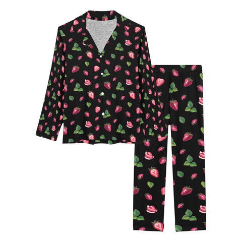 Strawberry-Womens-Pajama-Black-Closeup-Product-View
