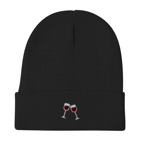 Wine-Embroidered-Beanie-Black-Front-View