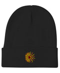 Sunflower-Embroidered-Beanie-Black-Front-View