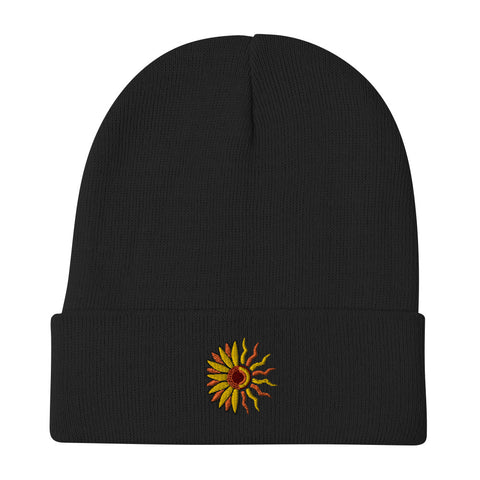 Sunflower-Embroidered-Beanie-Black-Front-View