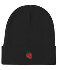 Strawberry-Embroidered-Beanie-Black-Front-View