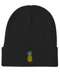 Pineapple-Embroidered-Beanie-Black-Front-View
