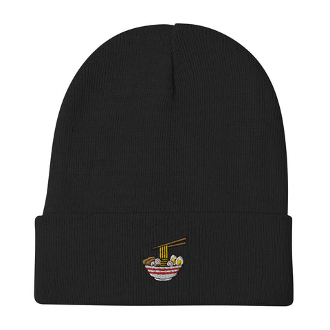 Ramen-Bowl-Embroidered-Beanie-Black-Front-View