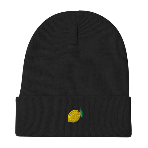 Lemon-Embroidered-Beanie-Black-Front-View