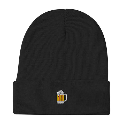 Beer-Mug-Embroidered-Beanie-Black-Front-View