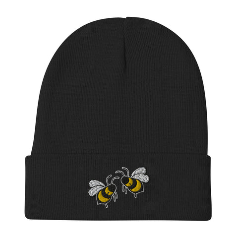 Bee-Mine-Embroidered-Beanie-Black-Front-View