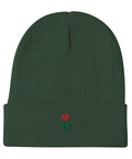 Rose-Embroidered-Beanie-Dark-Green-Front-View