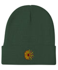Sunflower-Embroidered-Beanie-Dark-Green-Front-View