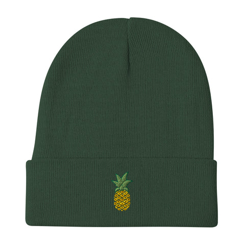 Pineapple-Embroidered-Beanie-Dark-Green-Front-View