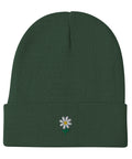 Daisy-Embroidered-Beanie-Dark-Green-Front-View