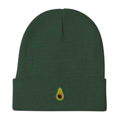 Avocado-Embroidered-Beanie-Dark-Green-Front-View
