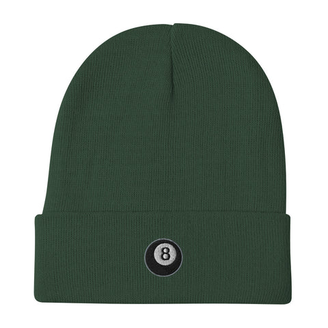 Magic-Eight-Ball-Embroidered-Beanie-Dark-Green-Front-View