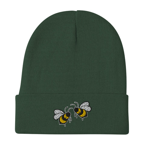 Bee-Mine-Embroidered-Beanie-Dark-Green-Front-View