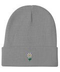 Daisy-Embroidered-Beanie-Gary-Front-View