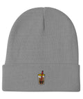 Bubble-Tea-Embroidered-Beanie-Gray-Front-View
