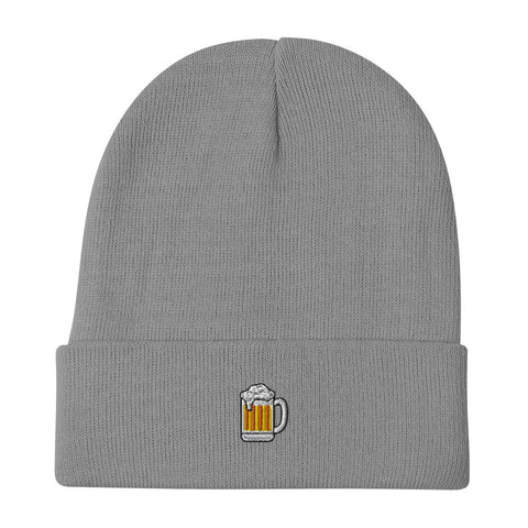 Beer-Mug-Embroidered-Beanie-Gray-Front-View