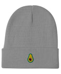 Avocado-Embroidered-Beanie-Gray-Front-View