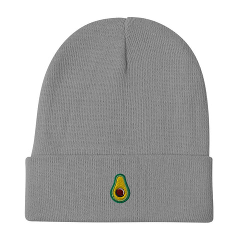 Avocado-Embroidered-Beanie-Gray-Front-View