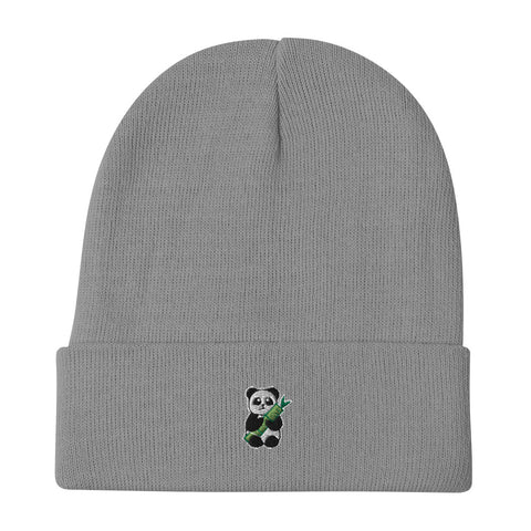 Panda-Embroidered-Beanie-Gray-Front-View