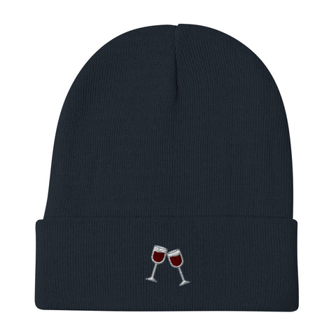 Wine-Embroidered-Beanie-Navy-Front-View