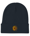 Sunflower-Embroidered-Beanie-Navy-Front-View