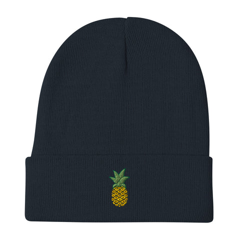 Pineapple-Embroidered-Beanie-Navy-Front-View