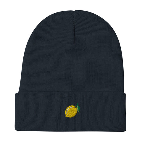 Lemon-Embroidered-Beanie-Navy-Front-View