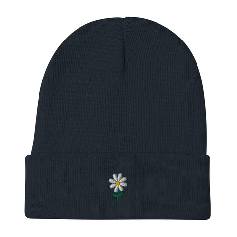 Daisy-Embroidered-Beanie-Navy-Front-View