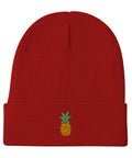Pineapple-Embroidered-Beanie-Red-Front-View