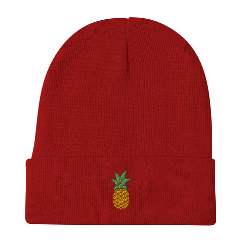 Pineapple-Embroidered-Beanie-Red-Front-View